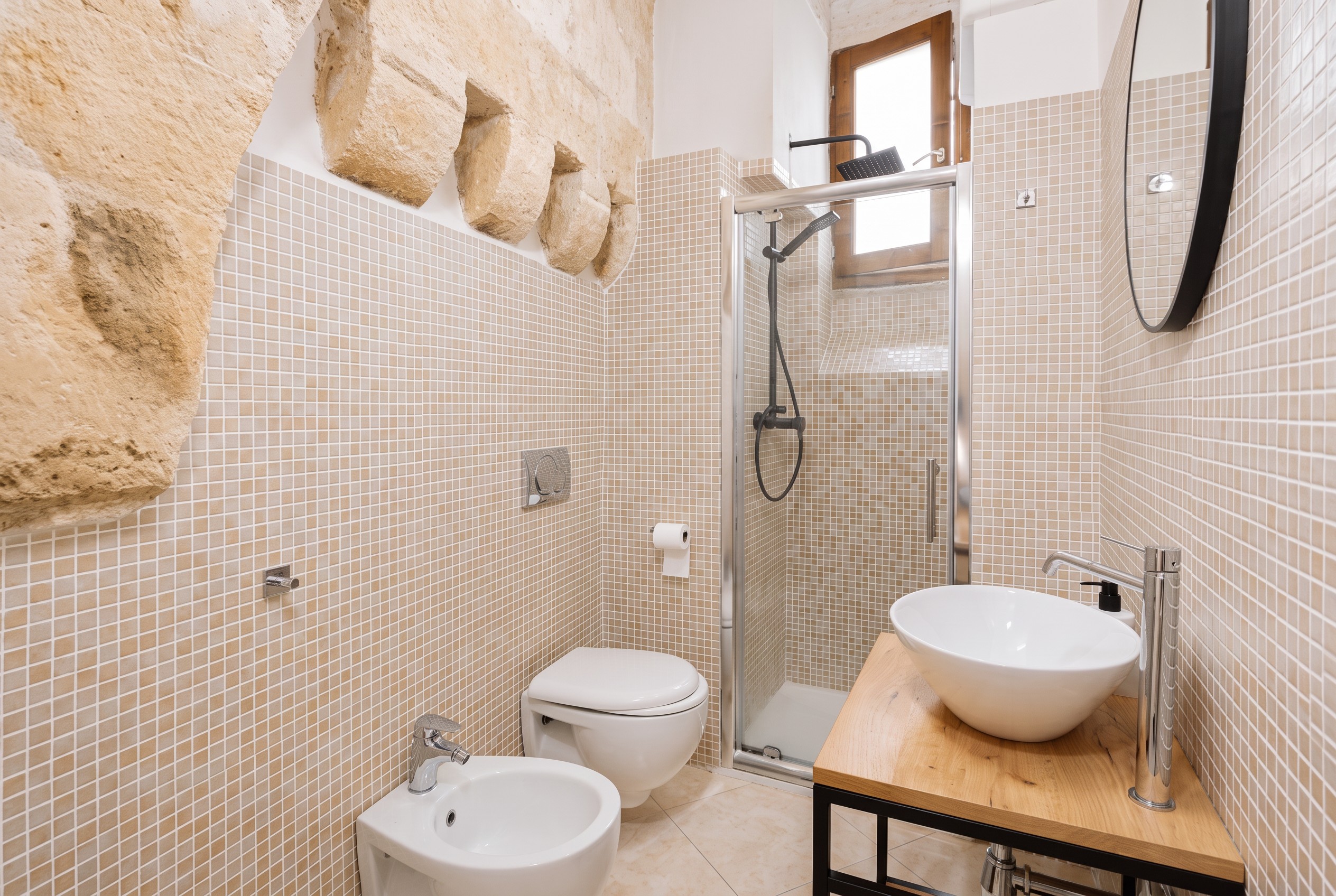 Private tiled bathroom with walk-in shower