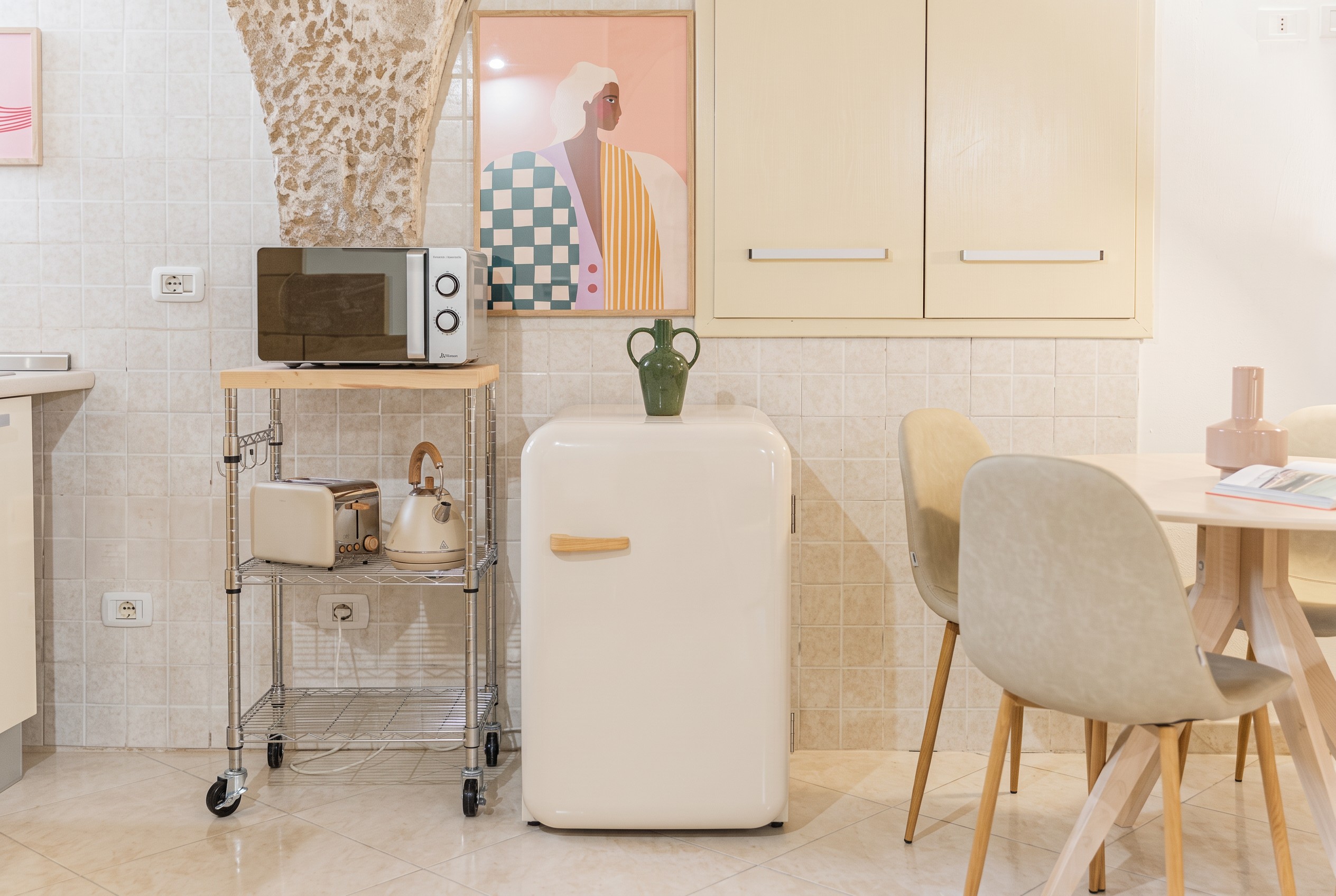Kitchen detail with retro cream refrigerator